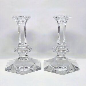 Vintage Val St Lambert Elysee Candlesticks Belgium Cut Crystal Pair Set 6.75"